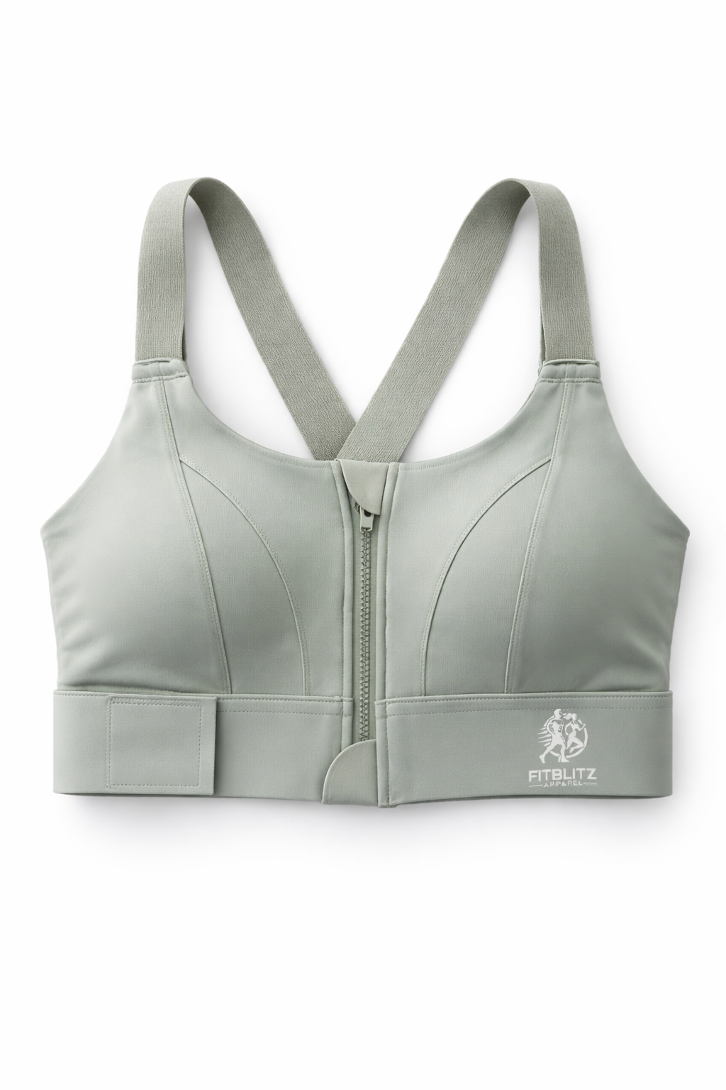 FitBlitz High Support Zip Sports Bra – Sage Green